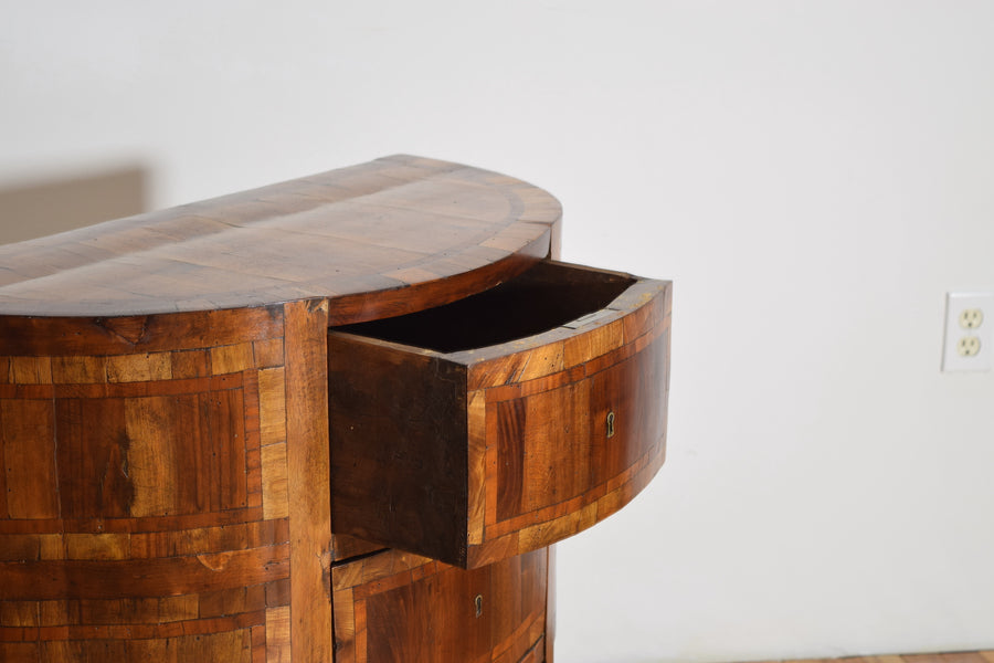 Pair of Veneered and Inlaid Demilune 2-Drawer Commodes