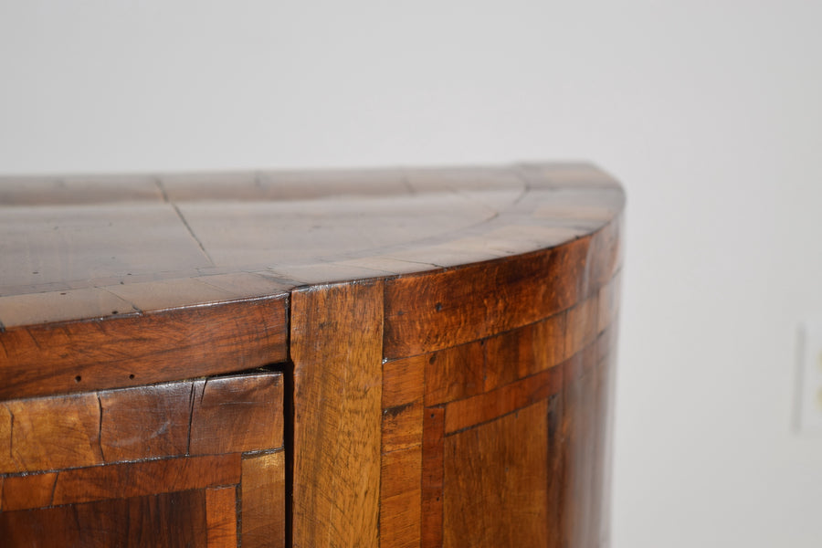 Pair of Veneered and Inlaid Demilune 2-Drawer Commodes