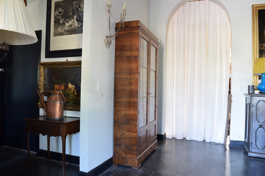 Light Walnut Veneered Glass-Front Bookcase
