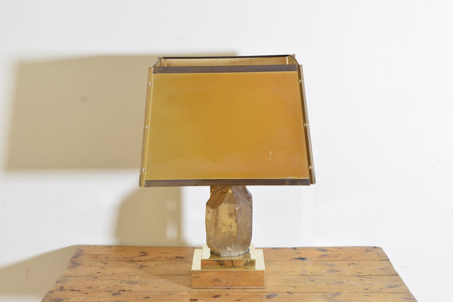 Brass and Quartz Table Lamp and Custom Shade