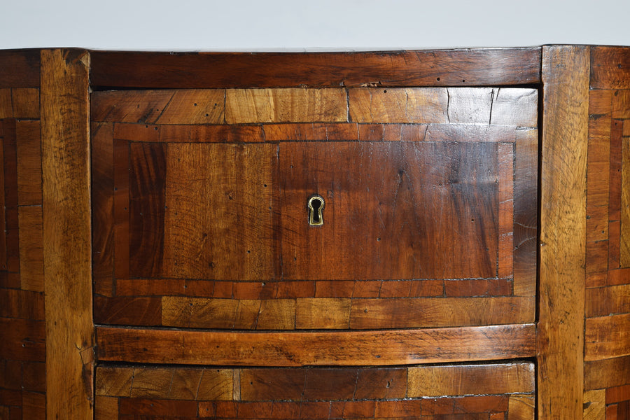 Pair of Veneered and Inlaid Demilune 2-Drawer Commodes