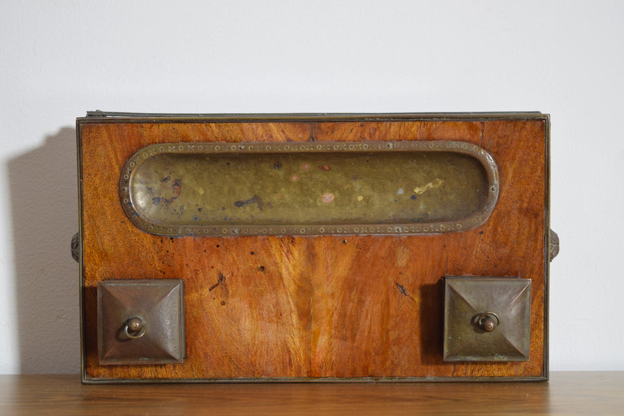 Walnut Veneer and Brass Inkwell
