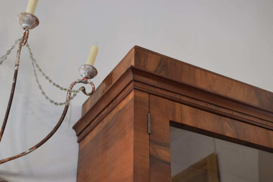 Light Walnut Veneered Glass-Front Bookcase