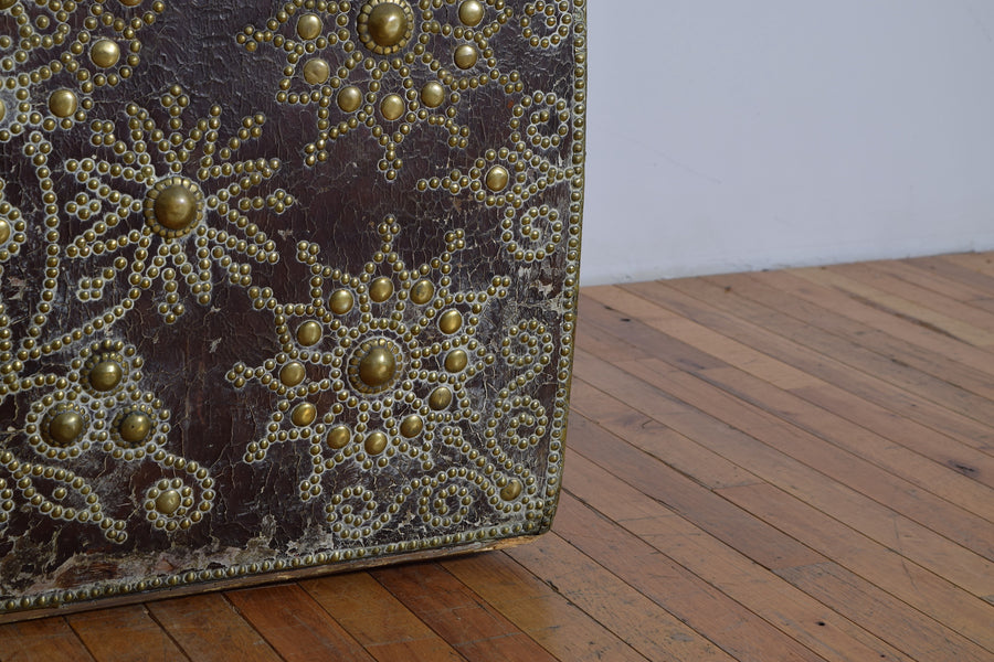 Leather, Brass, and Wrought Iron Trunk