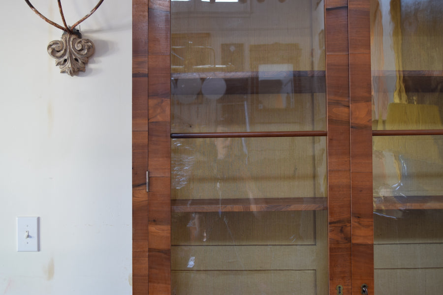 Light Walnut Veneered Glass-Front Bookcase