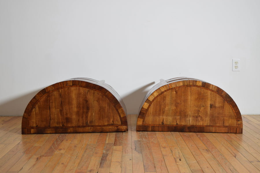 Pair of Veneered and Inlaid Demilune 2-Drawer Commodes
