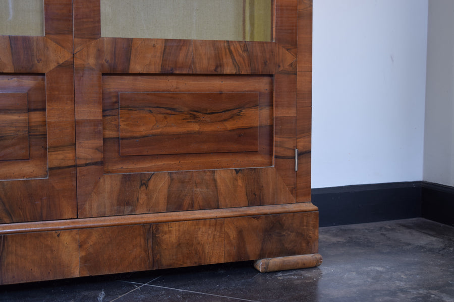 Light Walnut Veneered Glass-Front Bookcase
