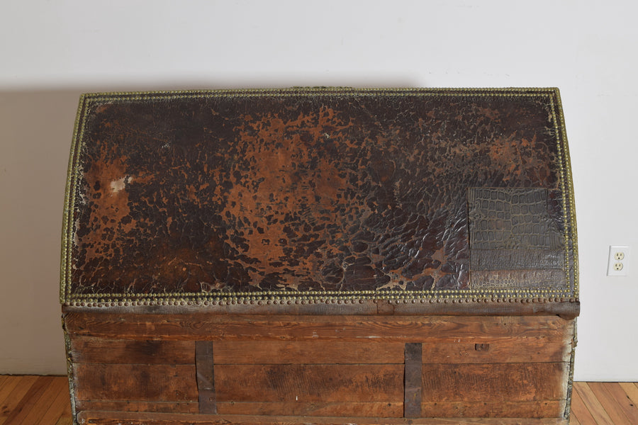 Leather, Brass, and Wrought Iron Trunk