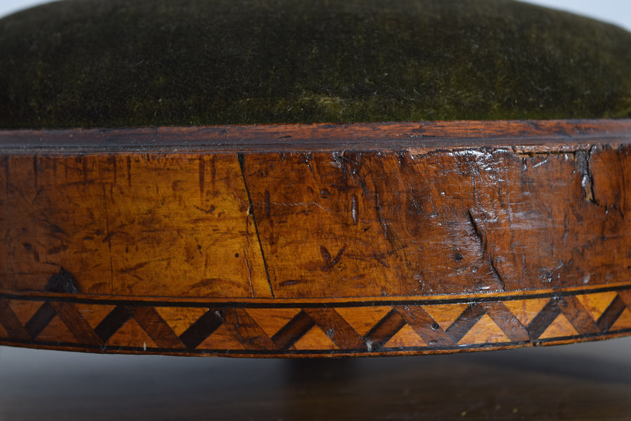 Pair of Walnut Veneered and Upholstered Round Footstools