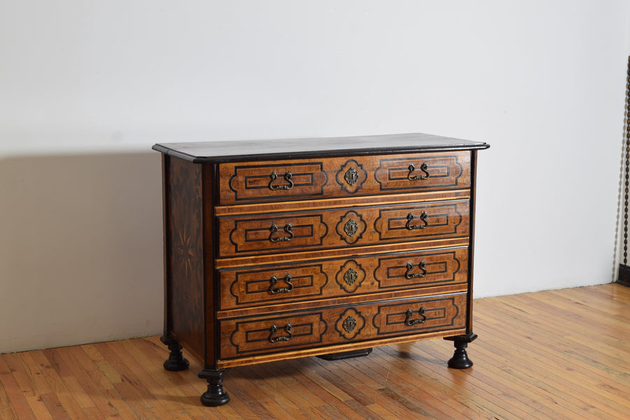 Walnut, Inlaid, and Ebonized 4-Drawer Commode