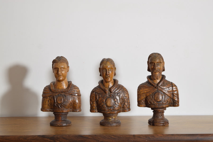 Collection of 3 Carved Walnut Busts