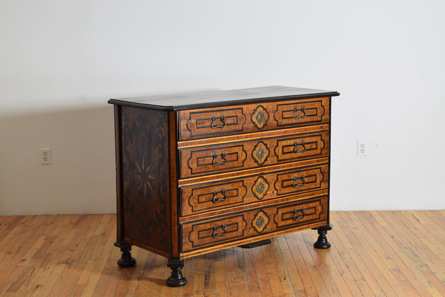 Walnut, Inlaid, and Ebonized 4-Drawer Commode