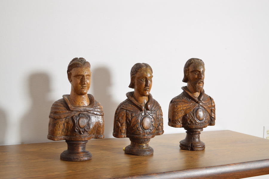 Collection of 3 Carved Walnut Busts