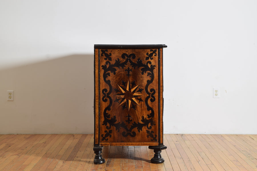 Walnut, Inlaid, and Ebonized 4-Drawer Commode