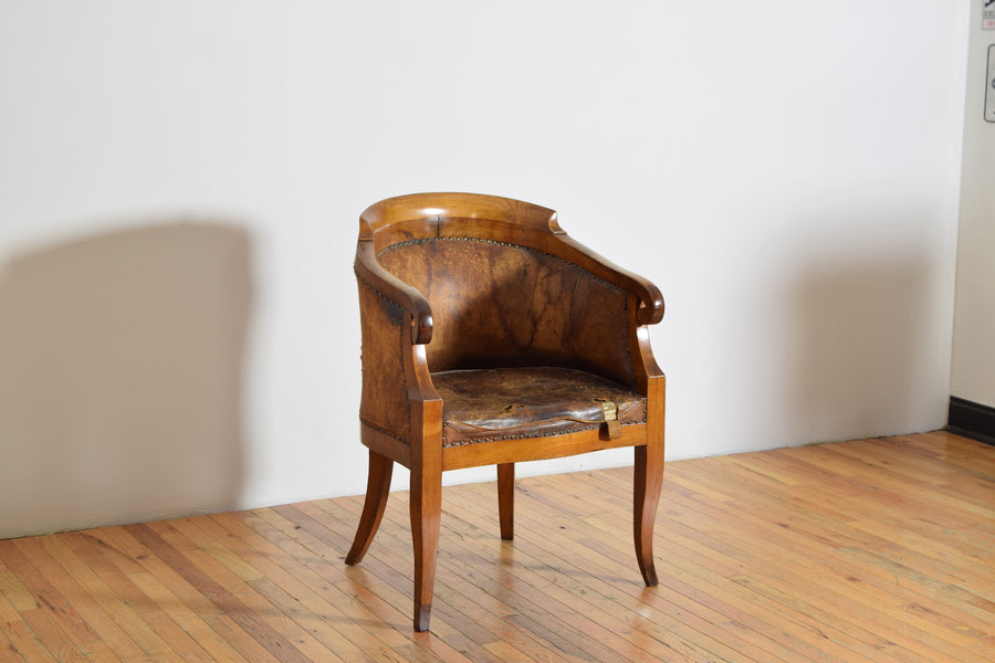Walnut and Leather Upholstered Armchair
