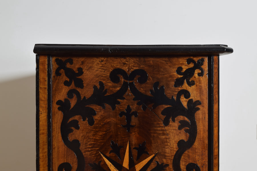 Walnut, Inlaid, and Ebonized 4-Drawer Commode