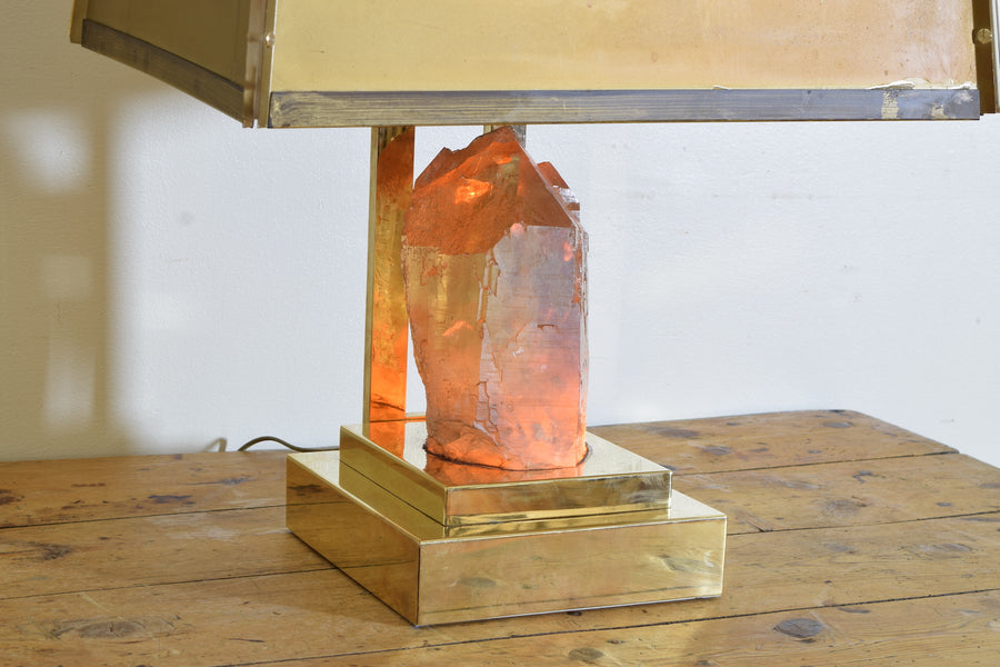 Brass and Quartz Table Lamp and Custom Shade