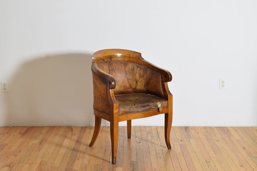 Walnut and Leather Upholstered Armchair