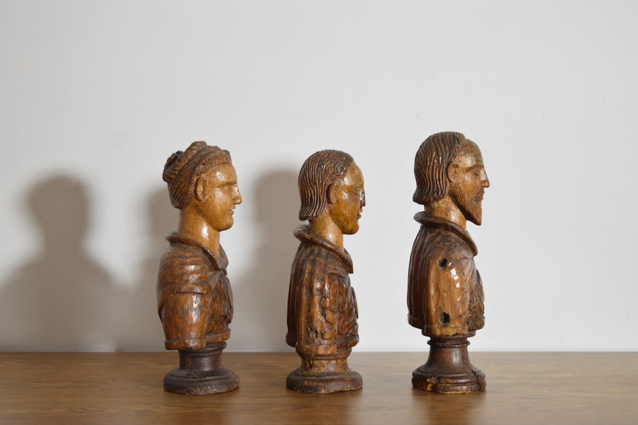 Collection of 3 Carved Walnut Busts