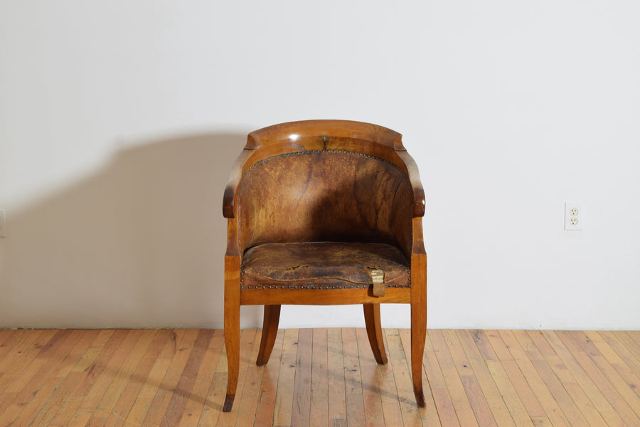 Walnut and Leather Upholstered Armchair