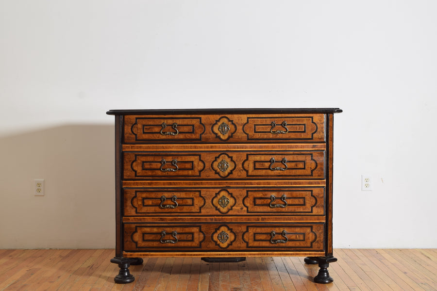 Walnut, Inlaid, and Ebonized 4-Drawer Commode