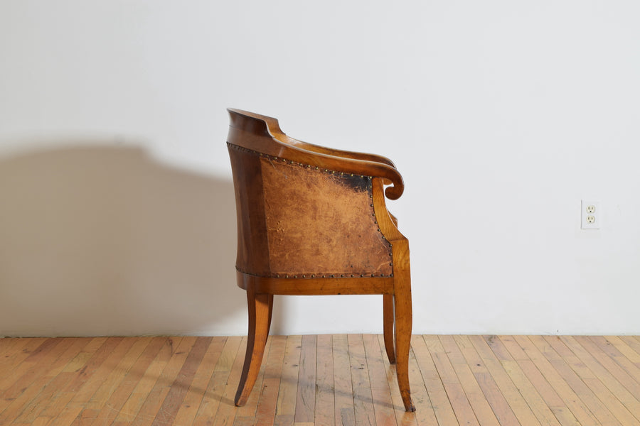 Walnut and Leather Upholstered Armchair
