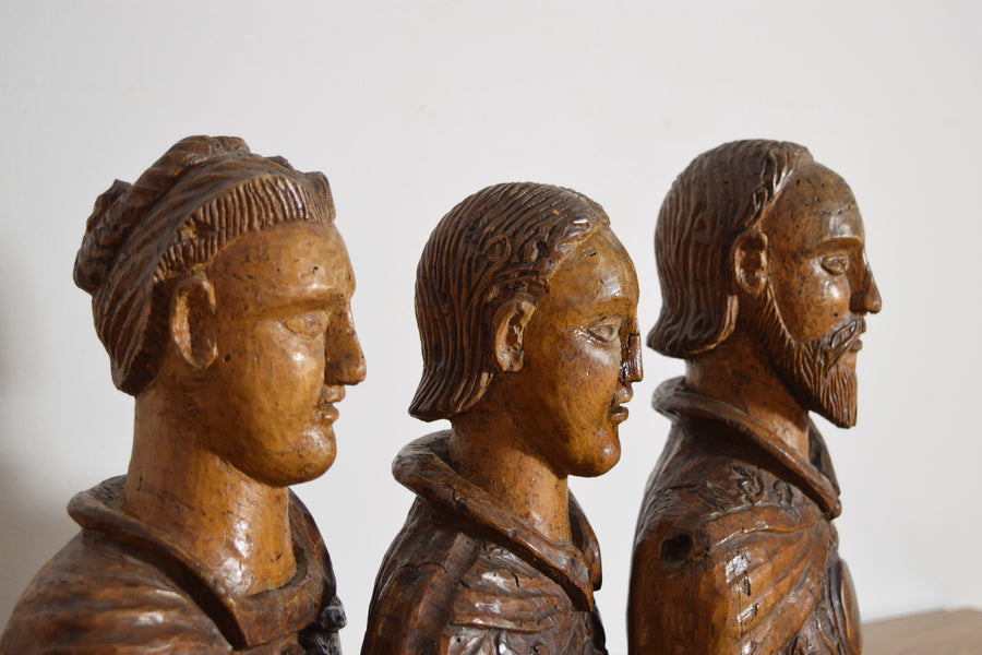 Collection of 3 Carved Walnut Busts