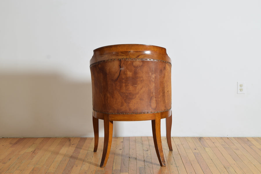 Walnut and Leather Upholstered Armchair