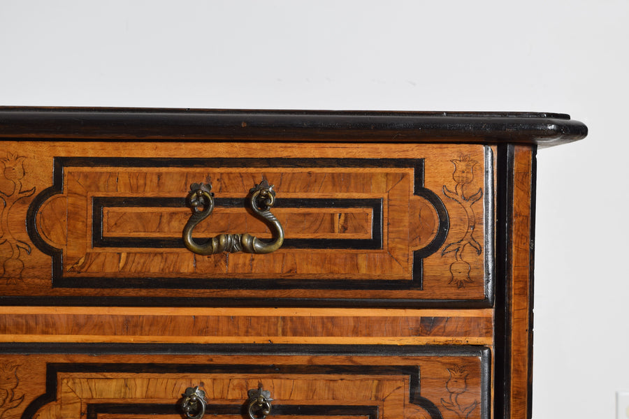 Walnut, Inlaid, and Ebonized 4-Drawer Commode