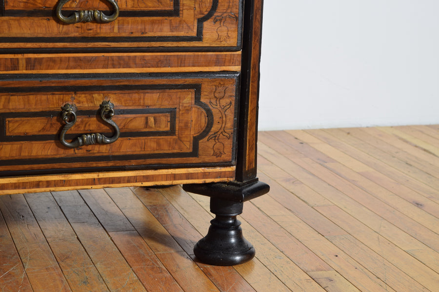 Walnut, Inlaid, and Ebonized 4-Drawer Commode