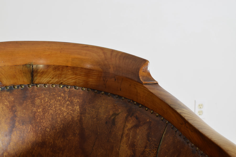 Walnut and Leather Upholstered Armchair