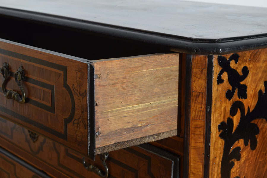 Walnut, Inlaid, and Ebonized 4-Drawer Commode