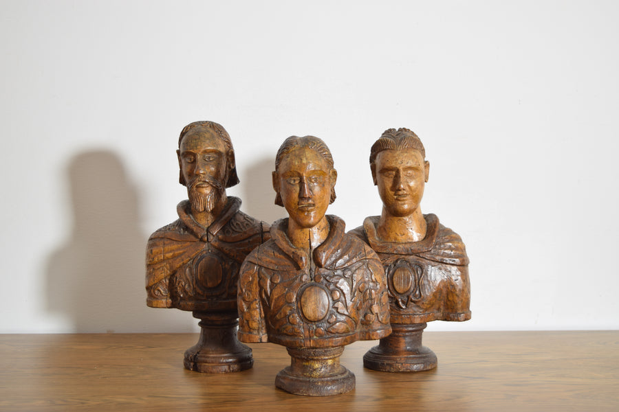 Collection of 3 Carved Walnut Busts