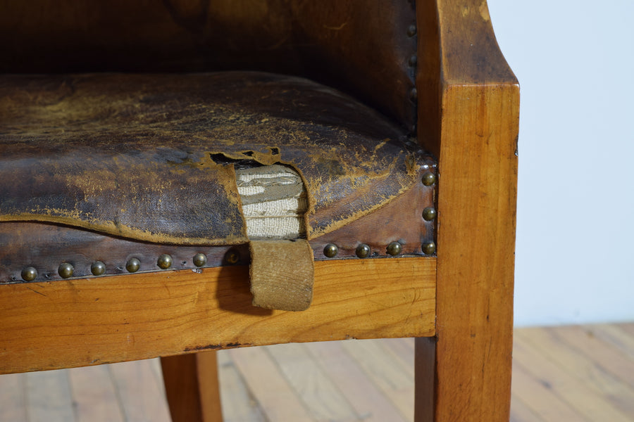 Walnut and Leather Upholstered Armchair