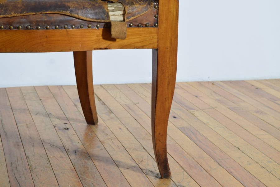 Walnut and Leather Upholstered Armchair