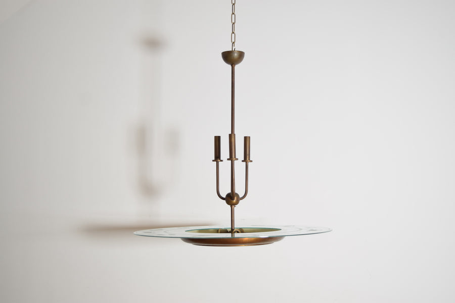 Brass and Glass Zodiac Ring 6-Light Chandelier