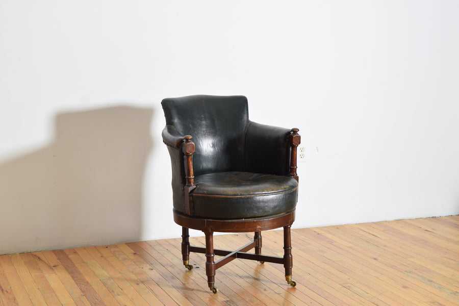 Oak and Leather Upholstered Swivel Desk Bergere