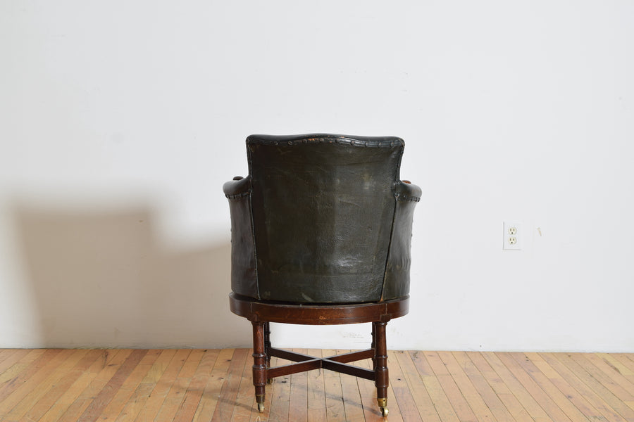 Oak and Leather Upholstered Swivel Desk Bergere