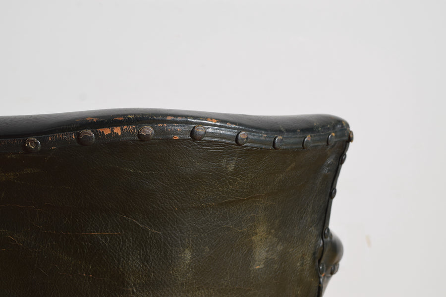 Oak and Leather Upholstered Swivel Desk Bergere