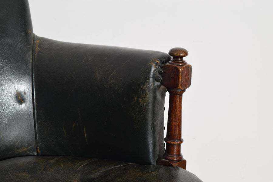 Oak and Leather Upholstered Swivel Desk Bergere