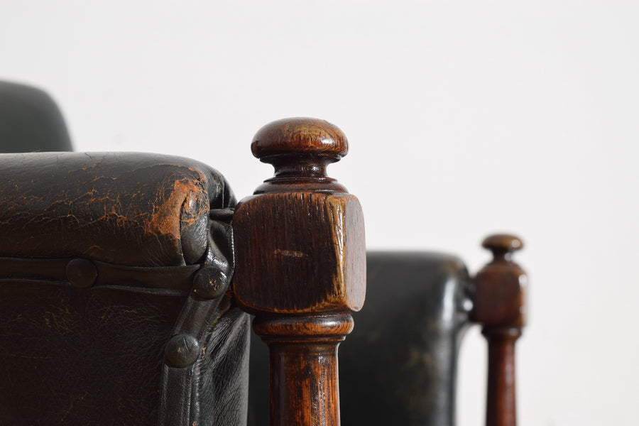 Oak and Leather Upholstered Swivel Desk Bergere