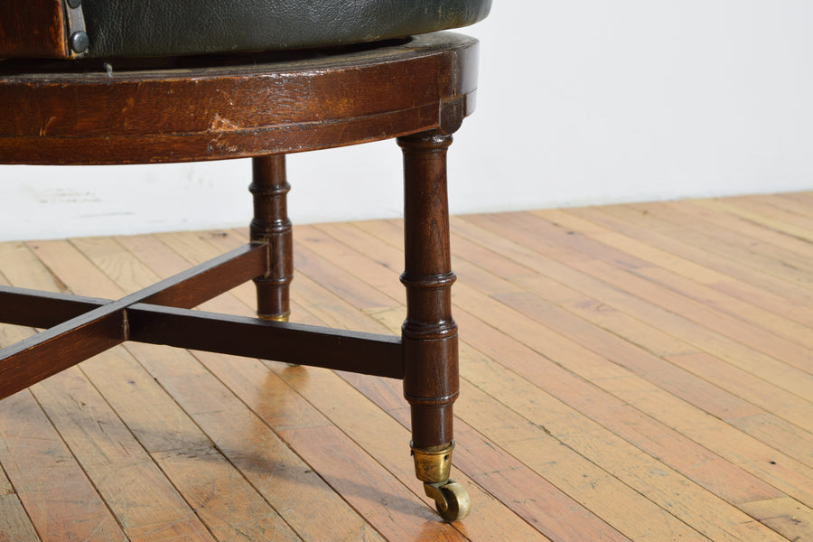 Oak and Leather Upholstered Swivel Desk Bergere