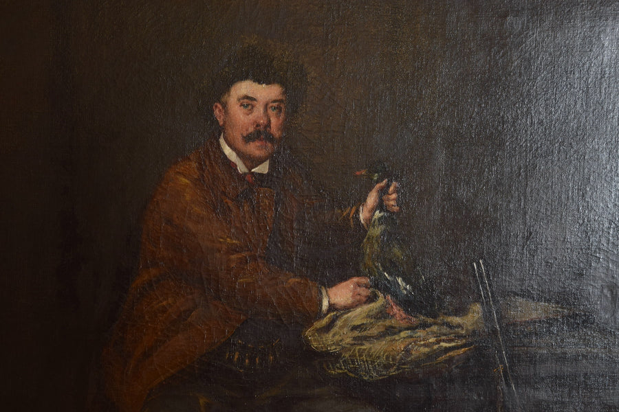 Oil on Canvas, After the Hunt, a Man & His Dog