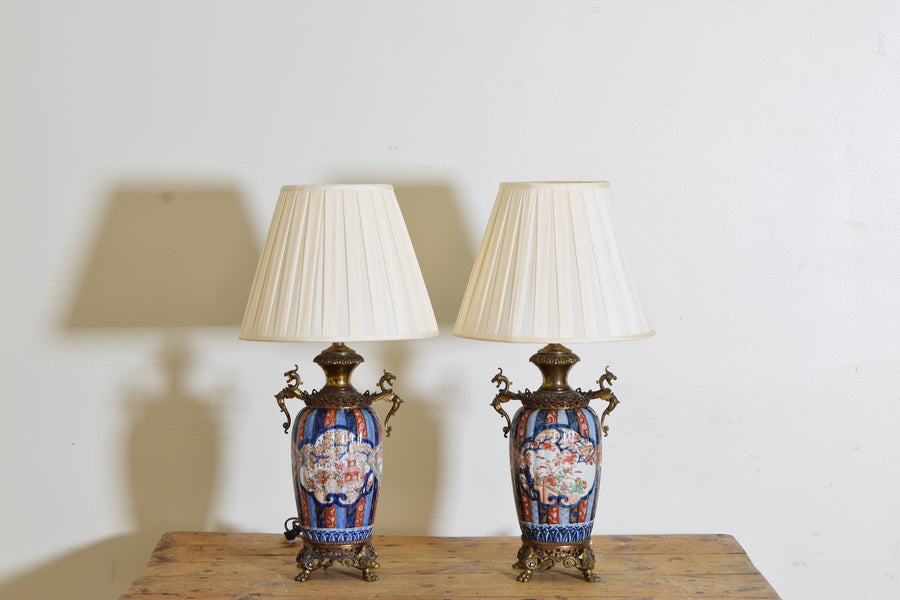 Pair of Imari Porcelain and Brass Table Lamps