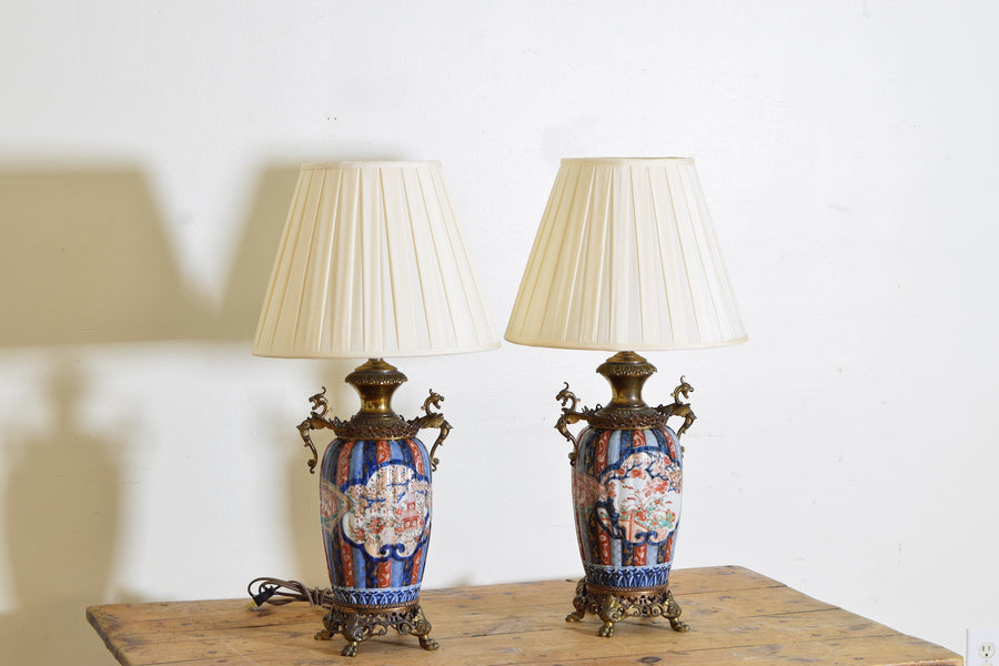 Pair of Imari Porcelain and Brass Table Lamps