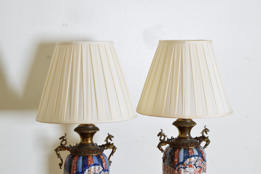 Pair of Imari Porcelain and Brass Table Lamps