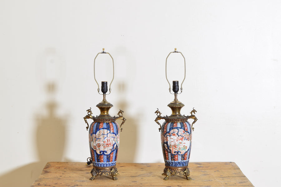 Pair of Imari Porcelain and Brass Table Lamps