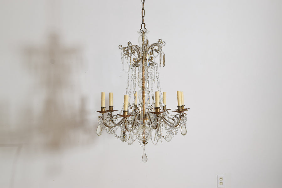 Gilt Metal and Glass 8-Light Chandelier