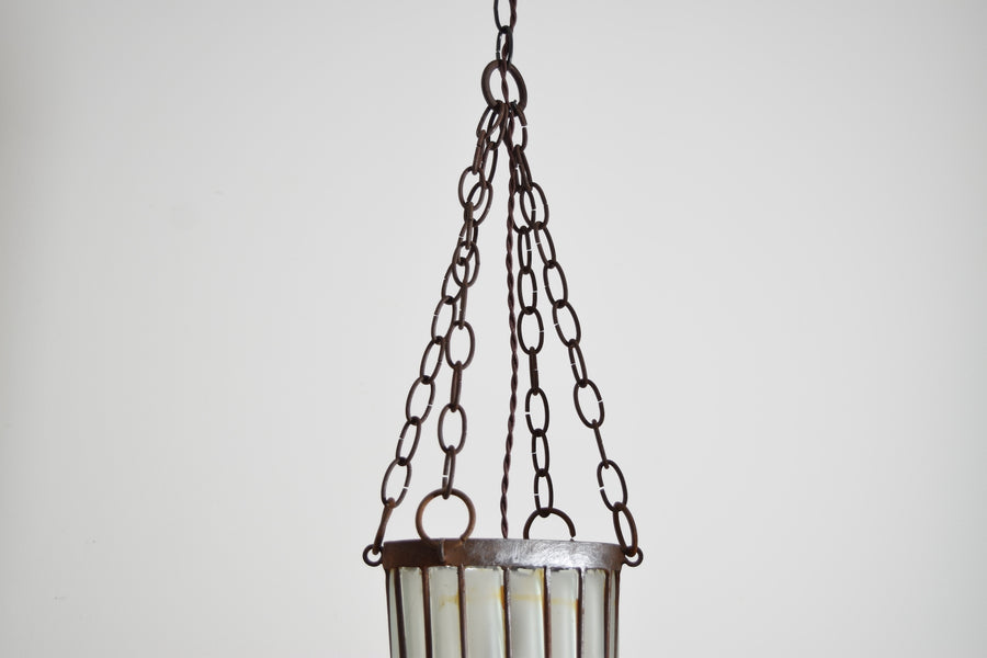Pair of Iron and Blown Glass Pendant Lanterns
