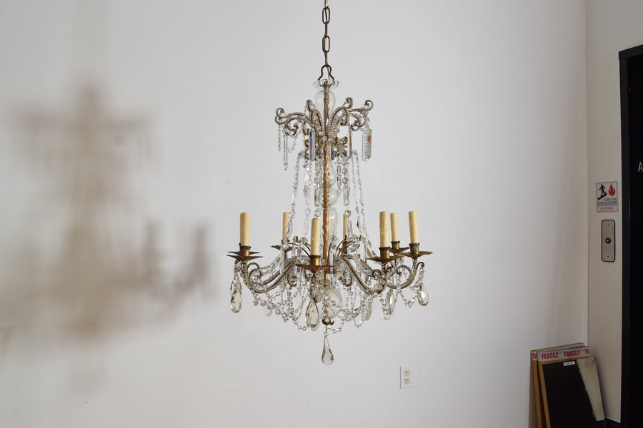 Gilt Metal and Glass 8-Light Chandelier